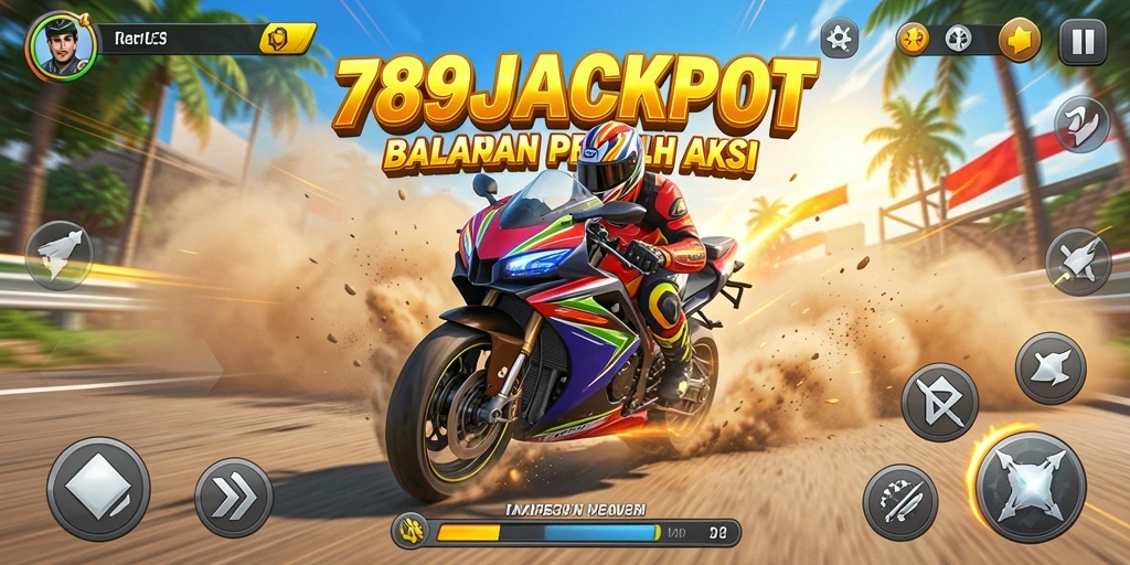 Gameplay mendebarkan dalam 789JACKPOT dengan balapan motor seru.
