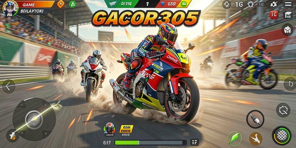 Tampilan gameplay GACOR305 dengan balapan motor yang seru.