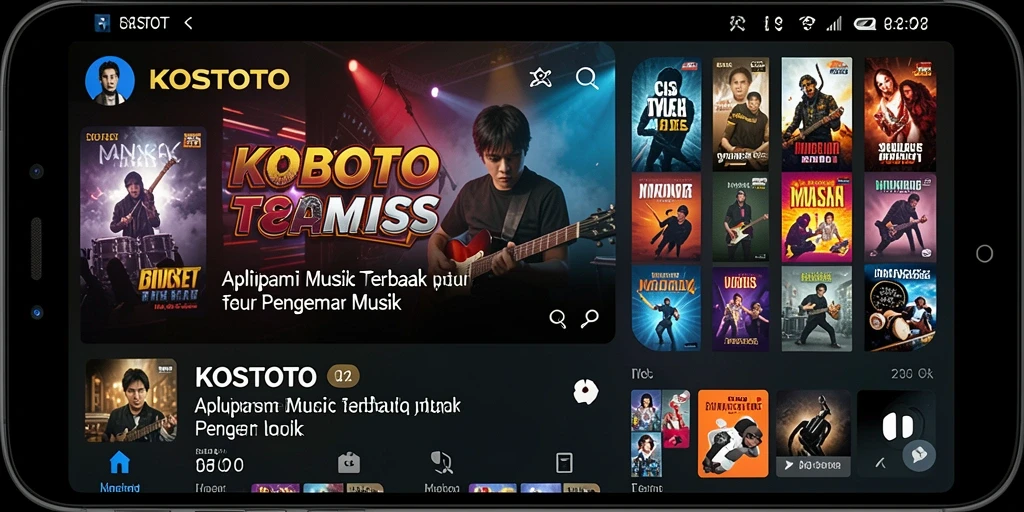 Tampilan gameplay utama KOSTOTO yang menampilkan berbagai fitur musik.