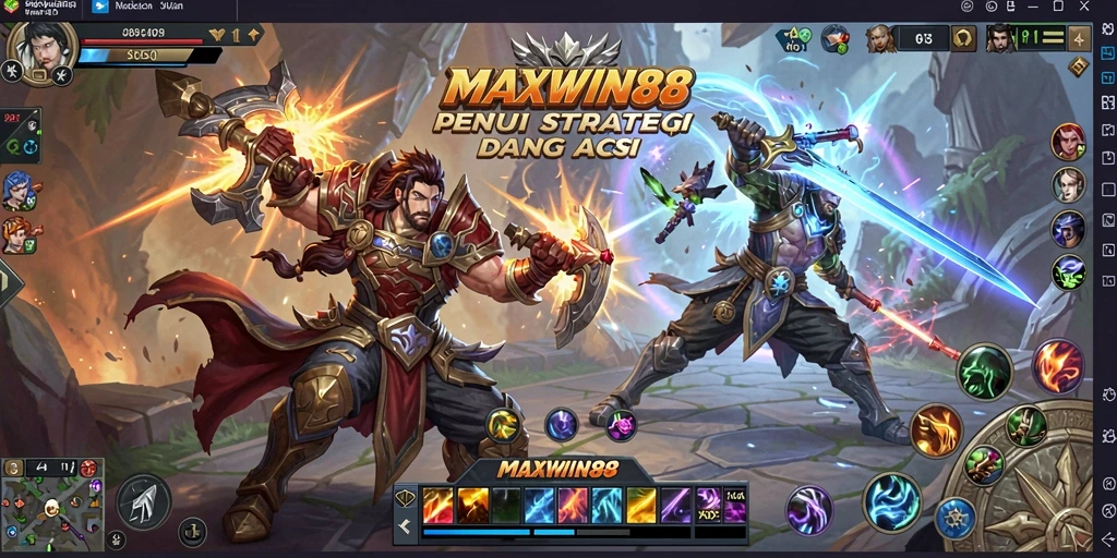 Tangkapan layar utama gameplay yang menampilkan aksi pertarungan MOBA.