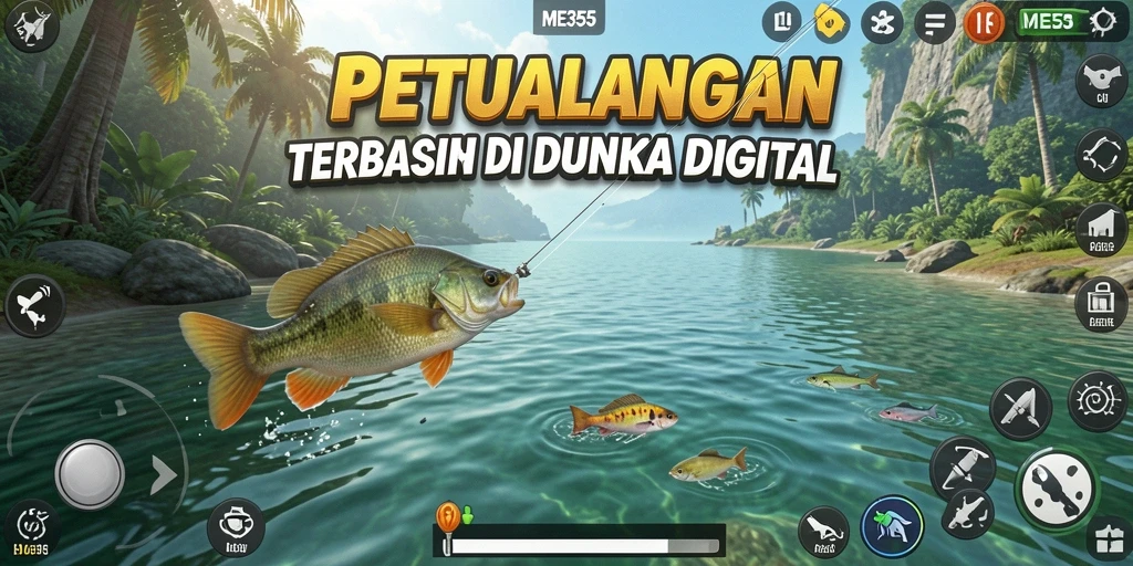 Screenshot gameplay ME355 menampilkan aksi memancing yang seru dan mendebarkan.