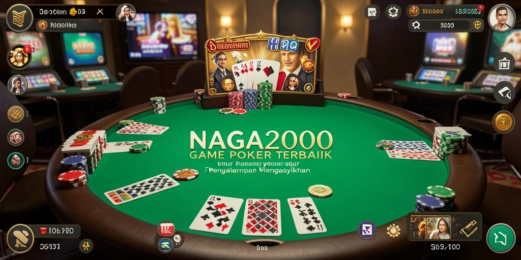 Gameplay NAGA2000 menampilkan pemain berkompetisi di meja poker yang seru.