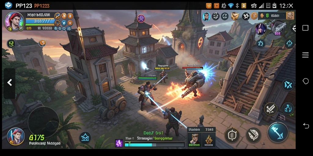 Screenshot gameplay PP123 menampilkan pertempuran strategis yang dinamis.