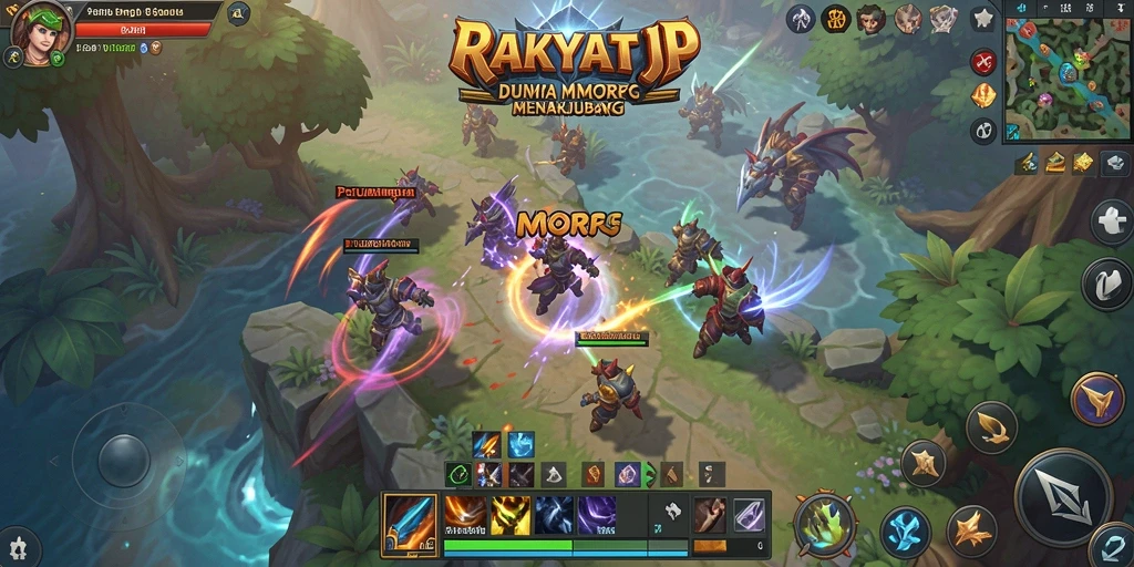 Screenshot RAKYATJP menampilkan aksi pertempuran seru di dunia MMORPG.