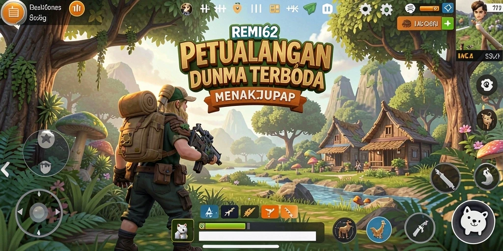 Screenshot menampilkan aksi petualangan dalam dunia terbuka yang luas.
