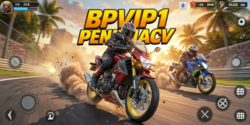 Tangkapan layar menunjukkan aksi balapan motor yang menegangkan.