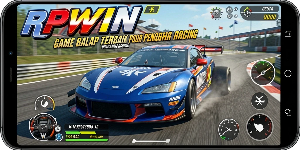 Tampilan gameplay seru dari RPWIN dengan mobil balap yang cepat.