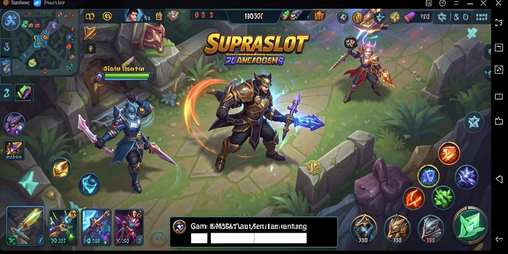 Screenshot gameplay menunjukkan pertempuran seru di arena MOBA.