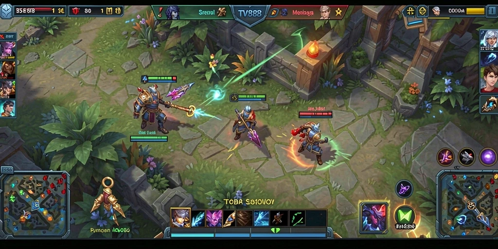 Screenshot gameplay TV888 menampilkan pertempuran seru di arena.