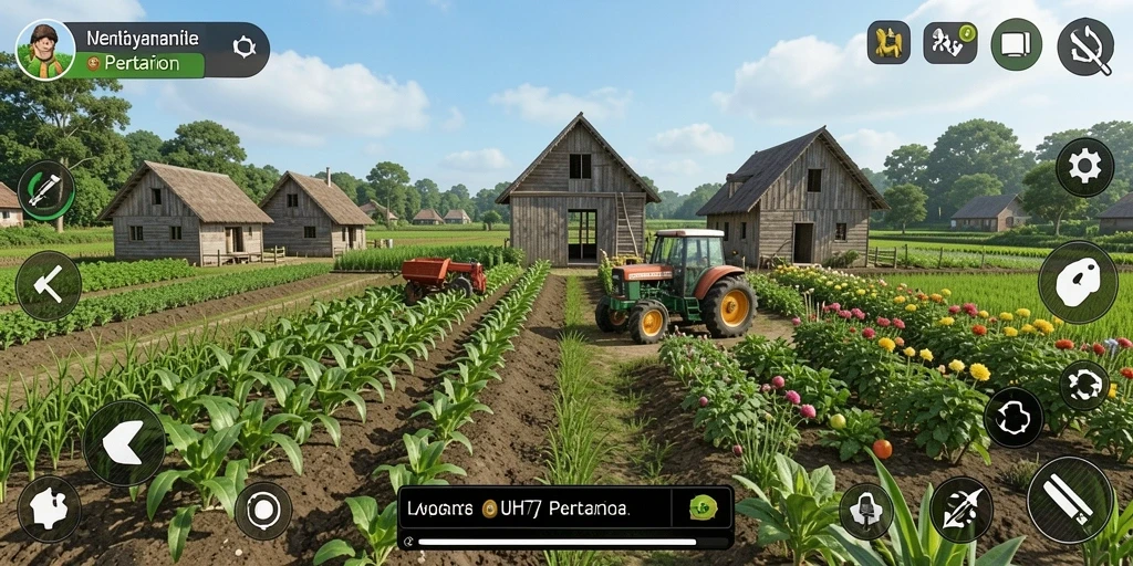 Tampilan gameplay UH77 dengan aktivitas pertanian yang seru.