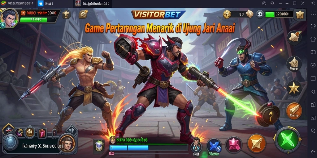 Tampilan gameplay seru dalam VISITORBET dengan karakter fighting yang menonjol.