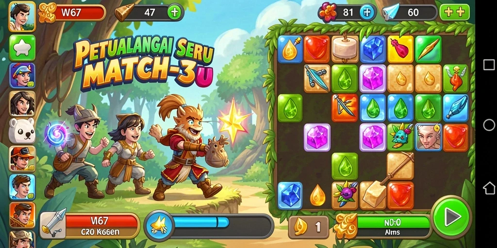 Tampilan gameplay W67 yang penuh warna dan menantang.