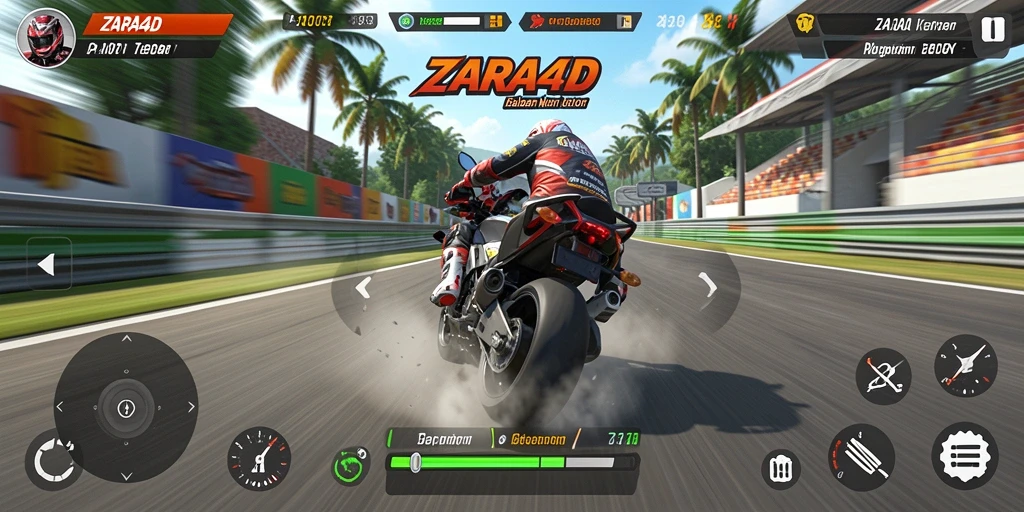 Screenshot ZARA4D menampilkan aksi balapan motor yang seru dan grafis mendetail.